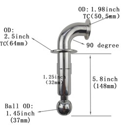HEZONGSION Reducer Rotating CIP Spray Ball,2" Tri Clover to 1.5" TC,SS304 Stainless Steel Elbow-Type Double Tri Clamp 360 Degree Cleaning Ball
