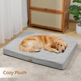 Tivray Plush Dog Bed Cover, Replacement Dogs Bed Covers with 3-Sided Continuous Zipper and Soft Plush, Impermeable Removable Large Dog Bed Cover Mattress Protector, 36x27x3 inch - L, Cover Only Gray