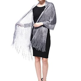 TZ Promise Women's Wedding Evening Shawl and Wrap Glitter Metallic Party Dresses Scarf with Fringe (Dark Grey)