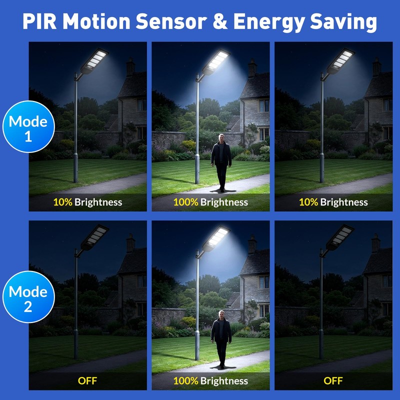Solar Street Lights Outdoor 2-Pack, 18000LM 6500K Waterproof LED Motion
