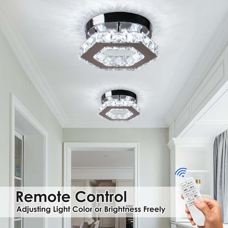 Cainjiazh Dimmable Crystal Chandelier Mini LED Flush Mount Ceiling Light