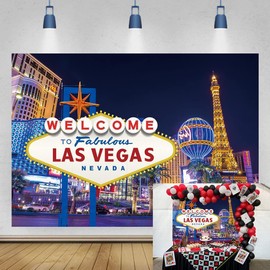Las Vegas Night City Backdrop Welcome to Las Vegas Fabulous Casino Poker Movie Themed Photography Background Birthday Party Decoration Studio Props (7x5FT)