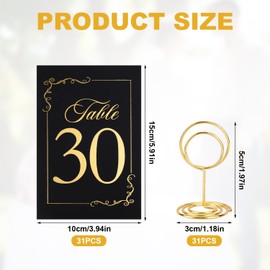 31pcs Wedding Table Numbers, Gold Wedding Table Numbers 1-30 with 31pcs Place Number Holders Table Number Cards Table Signs Number Stand for Wedding Reception for Birthday Wedding Parties Accessories
