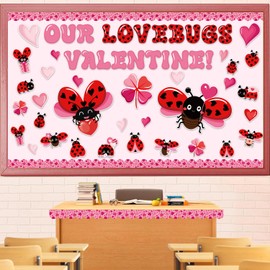 154Pcs Valentine's Day Ladybug Bulletin Board Classroom Decorations, Our Lovebugs Valentine Valentines Bulletin Board Decorations, Valentines Day Decorations for School Classroom Chalkboard Wall Décor