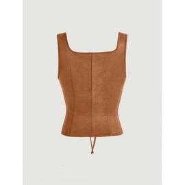 GORGLITTER Women's Sleeveless Western Cowgirl Rodeo Outfit Lace Up Vest Tops Pirate Renaissance Peasant Bodice 2025 Brown Small