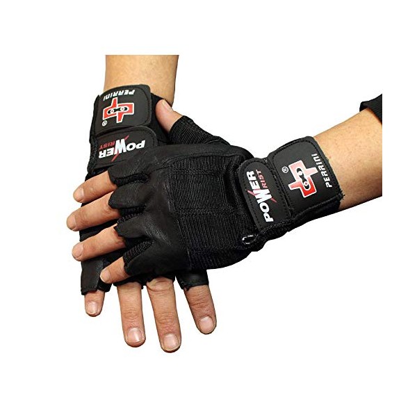 Fingerless Black Weight Lifting Leather Workout Gloves