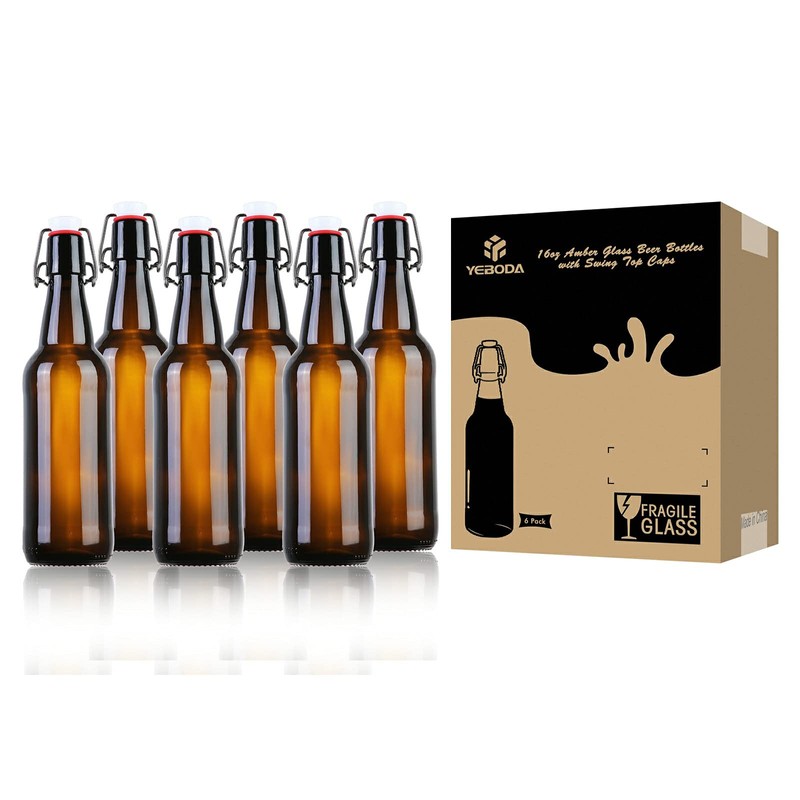 YEBODA 16 oz Amber Glass Beer Bottles for Home Brewing