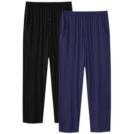 MoFiz Pajama Pants Sleep Lounge Bottom PJ Light Soft Comfortable Open Fly Front Sleepwear Loungewear Pants 2Pack Black/Dark Grey Large