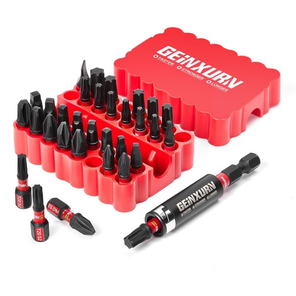 Geinxurn Impact Screwdriver Bits Set, 33 Pieces 1”Multi Head Magnetic