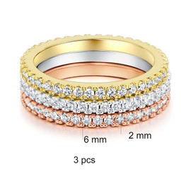MDFUN Yellow Gold/Rhodium/Rose Gold Plated Cubic Zirconia Wedding Eternity Ring Bands 3 PCS Set (6)