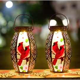 SUNNYGARDEN Larger Hanging Cardinal Solar Lantern 2 Pack Waterproof, Solar Lantern Decorative Cardinals Solars Lights for Outside Yard Table Patio Garden Pathway Lawn Cardinal Gifts