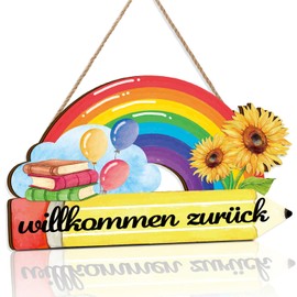 TOARTi Willkommen Zurück Sign Herzlich Willkommen Holzschilder School Willkommen in der Schule Schild Kindergarten Holzschilder Geschenkidee Kinder Party Deko Junge Mädchen Hinweisschild Schulanfang