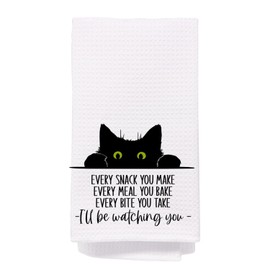 Yomisex Funny Black Cat Kitchen Hand Towels Decor,Every Snack You Make Every Meal You Bake 16x24 Waffle Weave Towel,Funny Black Cat Tea Dish Towels Decor for Kitchen