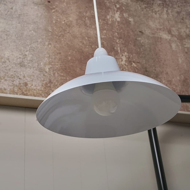 MiniSun Retro Style Gloss White Metal Easy Fit Ceiling Pendant