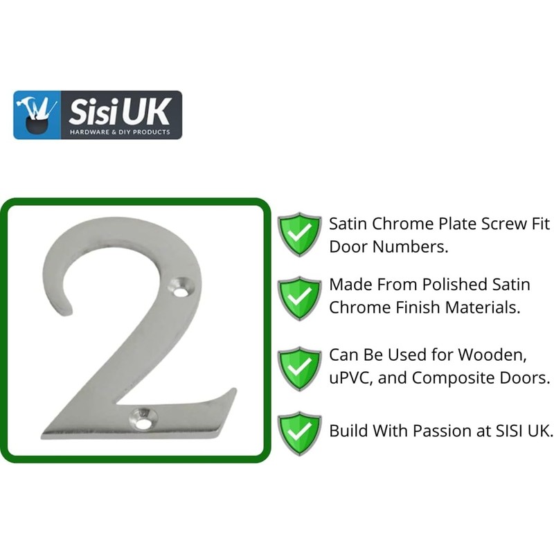 SISI UK® Satin Chrome Front House Door Numbers & Letters