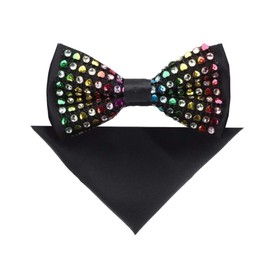 Vittorio Farina Rhinestone Bowtie & Pocket Square Set - Jeweled: Black & Rainbow (BHR 003)