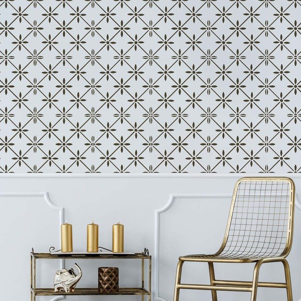 WallFlower Tile Stencil - Geometric Floral Pattern for Stenciling Floors