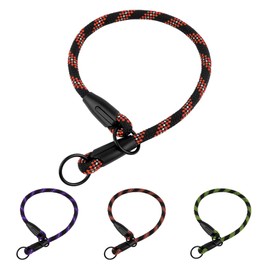 BronzeDog Rope Pro Training Dog Collar Braided No Pull Quick Release Round Lead Collars for Dogs Small Medium Large Puppy (S - 17.7" Long, Orange)