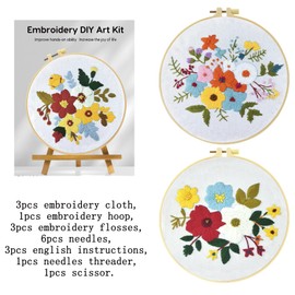 Xinpinzhou 3 Pieces Flower Embroidery Set Embroidery Set for Adults Beginners Embroidery Kit Embroidery Templates Cross Stitch Pre-Printed Embroidery Pictures Embroidery Kit Embroidery Template