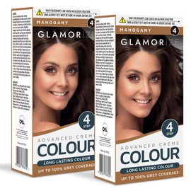 Glamorize 2pk 4 Step Advanced Creme Colour Mahogany Hair Dye No. 4 – Long Lasting Colour with Up to 100% Grey Coverage, No Bleach Mahogany Hair Dye Permanent, Lovely Professional Hairdye for Women