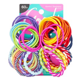 Goody 09425 Girls Ouchless Elastics in Bright Colors (60 Pieces); Perfect for Girls with Fine Hair, Curly Hair or Sensitive Scalps