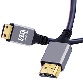 tunghey 8K Mini HDMI to HDMI Cable, Aluminum Braided 8K@60Hz 4K@120Hz High Speed HDMI 2.1 Bidirectional HDR eARC Compatible with Ras-pberry Pi Zero Camera Tablet Projector (5M)