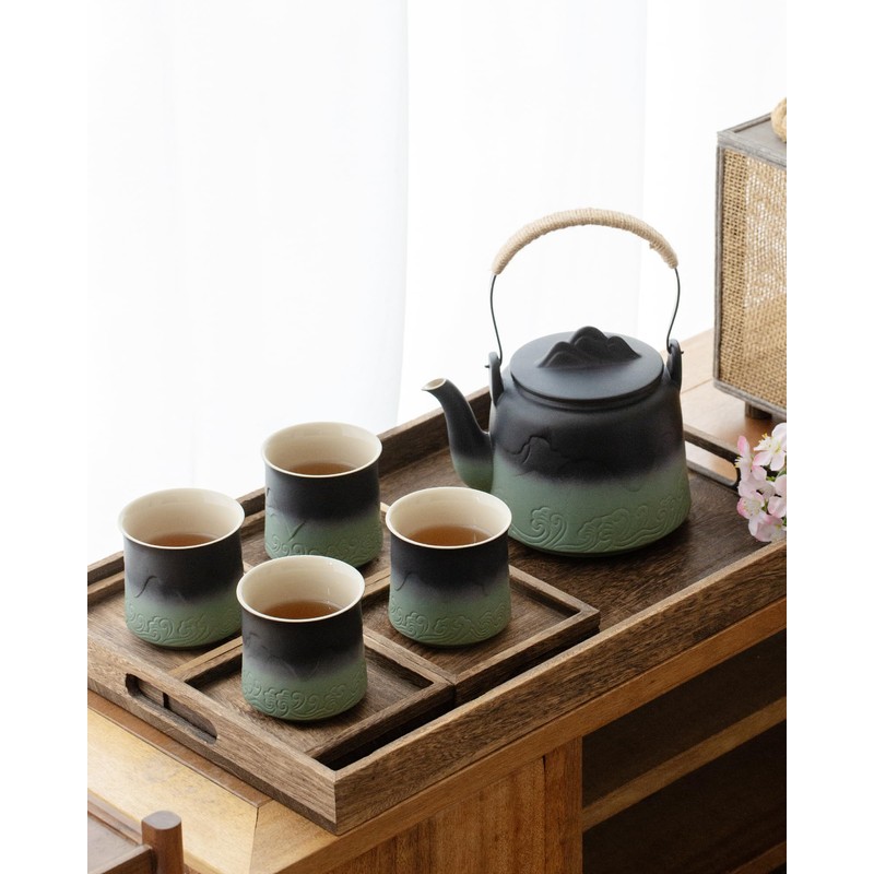 ZENS Vintage Japanese Tea Set with 4 Tea Cups, 33.8