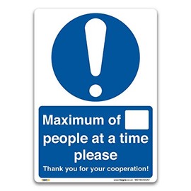 Maximum of people at a time Safety Sign, Virus Protection Mandatory Sign, A5-210x148mm, Static Cling Window Vinyl, Virus Protection Signs