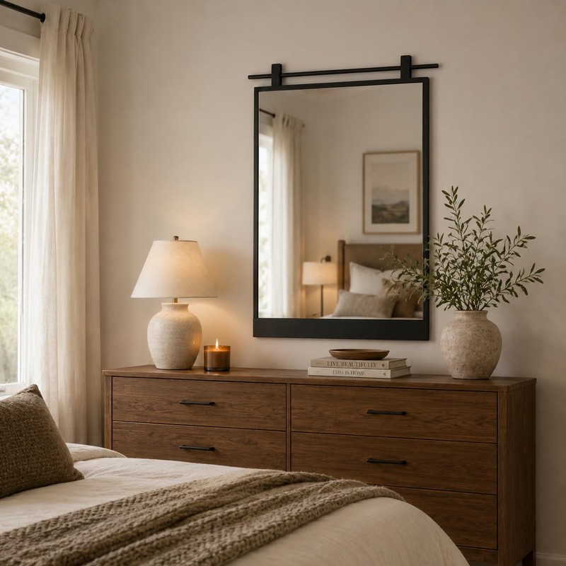Black Farmhouse Bathroom Mirror - 16" x 24" Wall Mounted