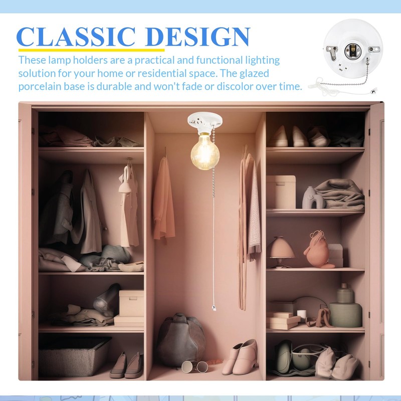 Saysurey 2 Pack Porcelain Light Socket with Outlet and Pull