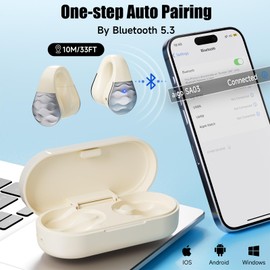 aigo aigo Open Ear Earbuds, Wireless Bluetooth Earphone, Clip on Headphones, Over The Ear Earbuds for Fitness Running Gym Workouts, Built-in Mic, Wireless Charging, Off White Headset