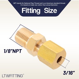 LTWFITTING Brass 3/16-Inch OD x 1/8-Inch Male NPT Compression Connector Fitting(Pack of 5)