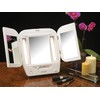 JERDON Modern Tri-Fold Makeup Mirror with Lights - Vanity Mirror