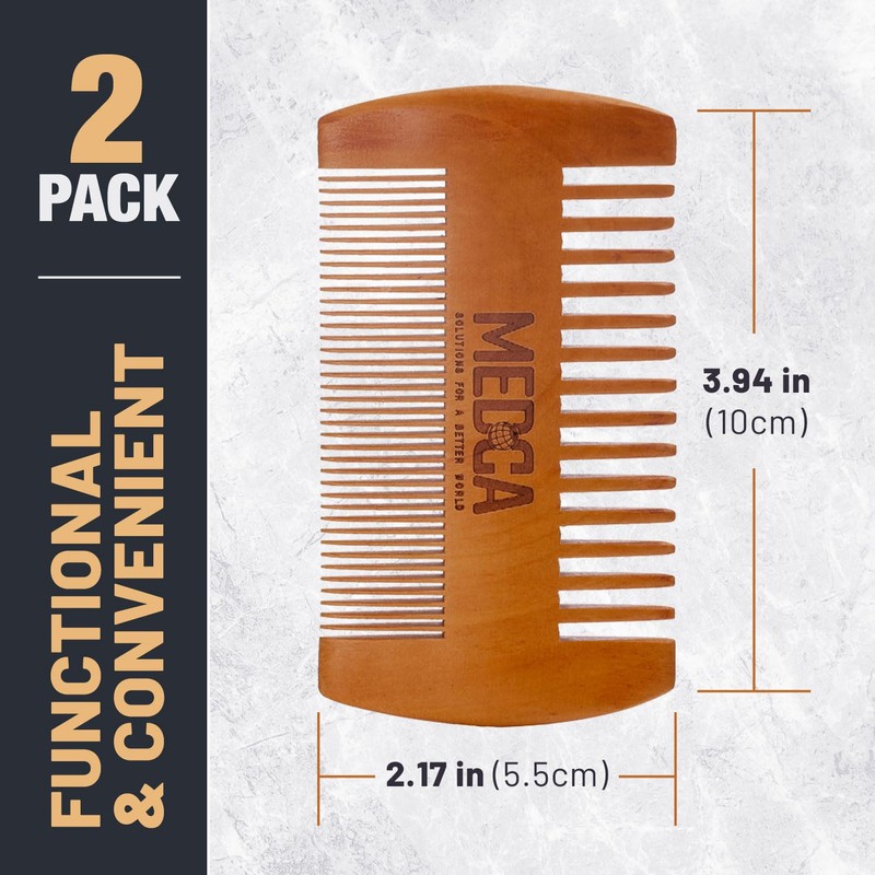 Beard Comb for Men Solid Beech Wood Handmade with Leather