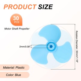 sourcing map 2mm DC Motor Shaft Propeller, 30mm Fan Shape 3-blade Plastic Round Propeller for DIY Model Airplane Science Toys Motor RC Boat Micro (Blue, Pack of 30)