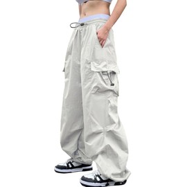 FENGQIYUNHAI Cargo Pants Women Baggy Parachute Pants Woman Mutil Pockets Loose Fit Y2K Casual Pants for Women Beige