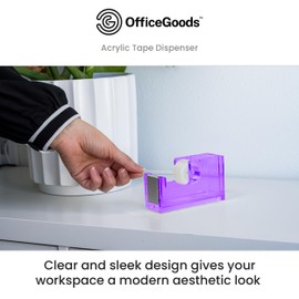 OfficeGoods Modern Acrylic Tape Dispenser - Non-Slip Rubber Holder Bottom - Appealing Design, Perfect for Home, School or Office Desk - Holds Small, Standard, Large Tape Rolls - Purple