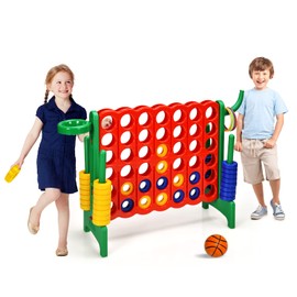 Fireflowery 4-to-Score Giant Yard Game, Jumbo 4-in-A-Row Giant Game Set w/ 42 Rings, Quick-Release Slider, Basketball Hoop,Game Outdoor Kids & Adult Size, Jumbo Yard Game(Green)