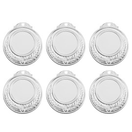 PATIKIL Blank Award Medals, 6 Pcs Round Flat Metal Medals with Wheat Pattern Alloy Award Pendant for Competitions Sports Meetings Party, Silver
