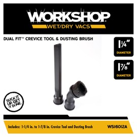 WORKSHOP Wet/Dry Vacs Shop Vacuum Accessories WS16012A Dual-Fit Crevice Tool and Dusting Brush Attachments for Wet Dry Vacuum Cleaners, Fits 1-1/4-inch and 1-7/8-inch Hoses