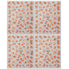 4 Sheets Nail Stickers Autumn 3D Maple Leaves Nail Stickers Laser Maple Leaf Nail Design Nail Stickers Autumn Nail Stickers Fall Leaves Nail Stickers Thanksgiving Day Nail Decoration Nail Stickers