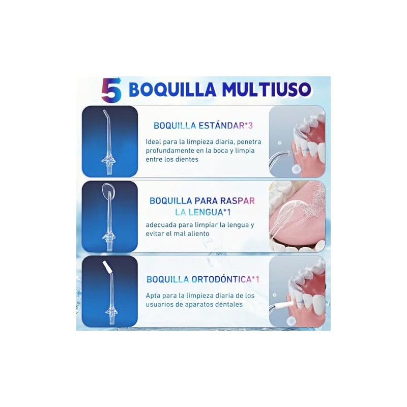 Irrigador Bucal Portátil,4 Modos con Modo DIY y 5 Puntas