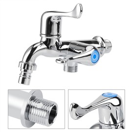Water Tap Faucet Sink Basin Single Cooler Mixer Tap Double Spout Double Switch for Washing Machine Kitchen Sink Garden (Tail Handle)