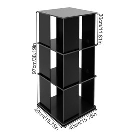 3 Tier Rotating Bookshelf 360 ° Floor Standing Bookcase Storage Rack,Corner Bookshelf Rectangular Spinning Bookshelf Organizer,Revolving Display Book Shelf for Living Rooms,Study Rooms,School (Black)