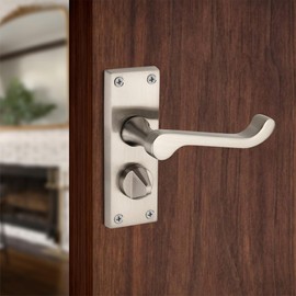 Infinity Decor Victorian Scroll Latch Lever Privacy Locking Door Handles in Brass/Satin/Chrome, Suitable for All Types of Bathrooms and Bedroom Doors 118x40mm Backplate (Satin Nickel)