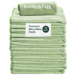 Purdy & Figg | Microfiber Cleaning Cloth | Super Soft, Streak-Free Multipurpose Polishing Cloth | Lint-Free, Scratch-Resistant, Super Absorbent & Reusable | Home & Kitchen | Pack of 12 | Green