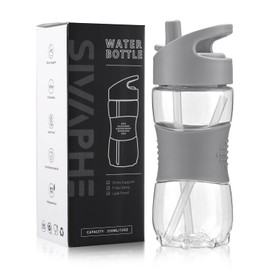 Sivaphe Small Kids Water Bottle with Straw 12 oz Clear Tritan Boy and Girl School Drinking Cup Grey