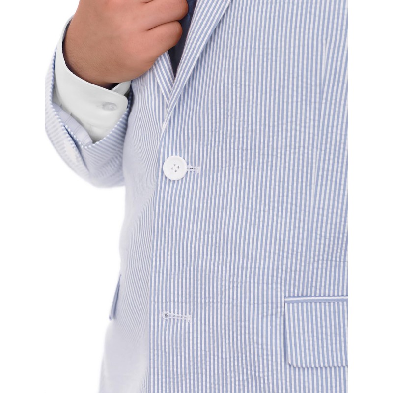 Emigre 42L Men's 100% Cotton Blue Striped Seersucker Suit