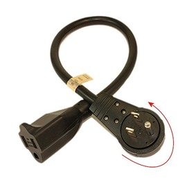 MyCableMart 12inch Extension Cord with Flat 360 Degree Rotating Swivel Plug, Black