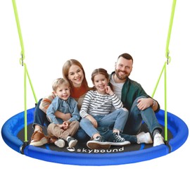 Skybound 43" Saucer Swing for Kids Outdoor - Durable Textilene Fabric, Galvanized Steel Frame, 600lbs Capacity, Adjustable Ropes (Blue)